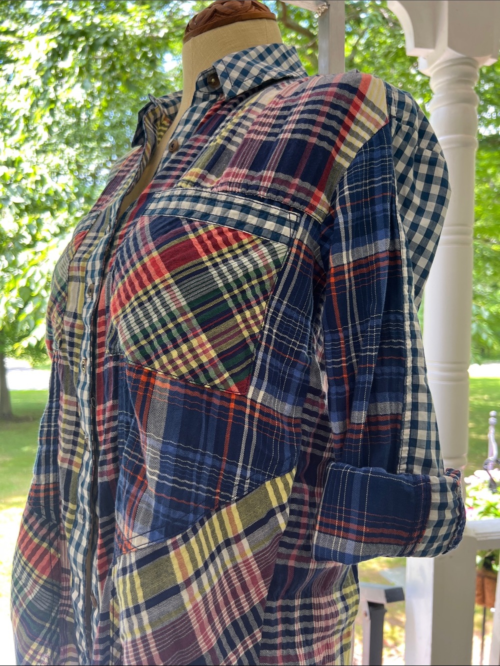 Pilcro Multi-Color Patchwork Plaid Button-Front Shirt